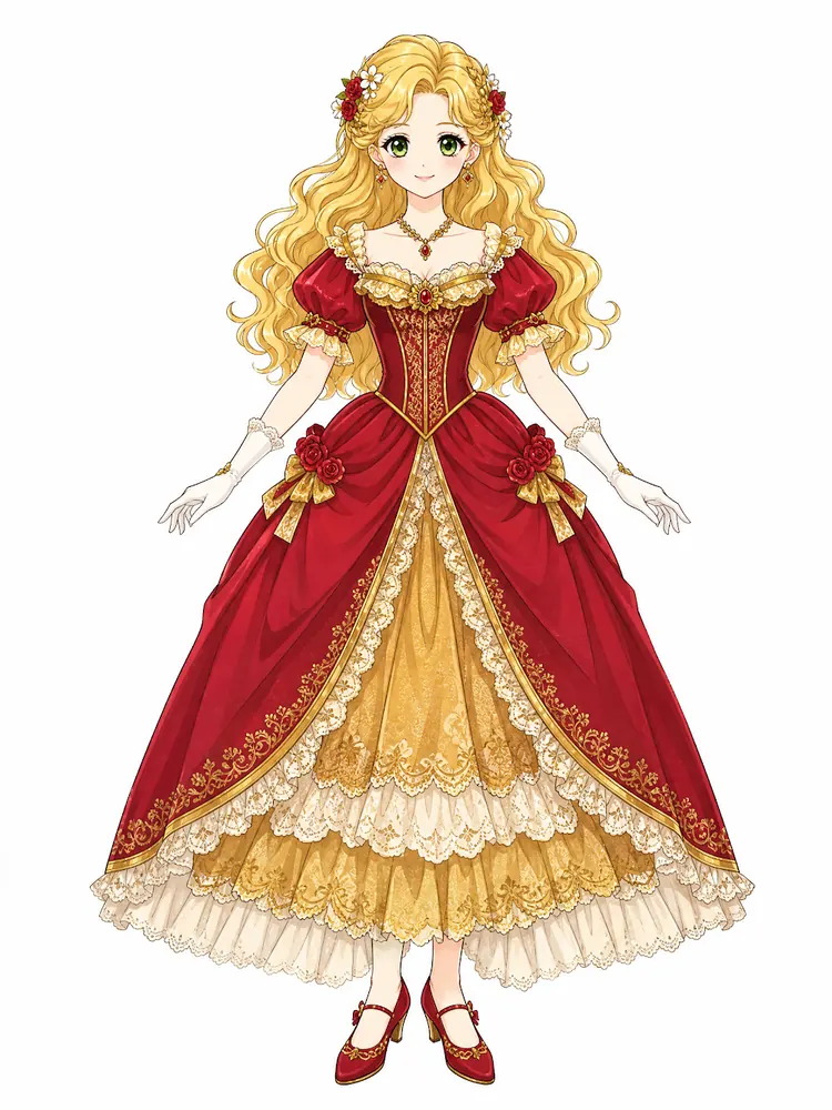 Amostra do kit Bonecas Prontas: princesa de vestido vermelho e dourado